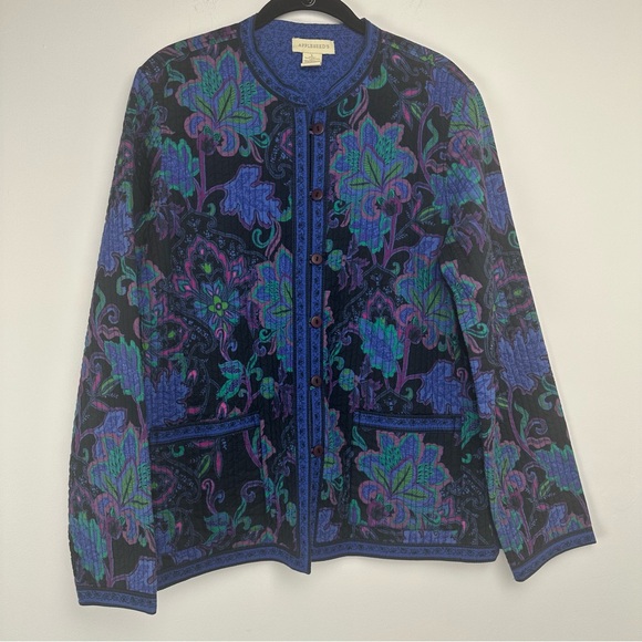 Appleseed’s Quilted Jacket Size Large Blue Reversible Paisley Eclectic - Picture 1 of 13